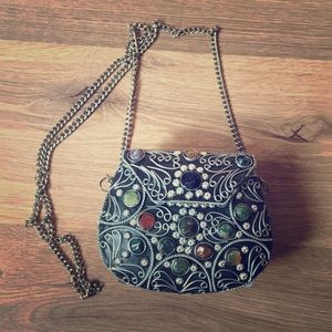 Clutch purse w/sterling & natural stones